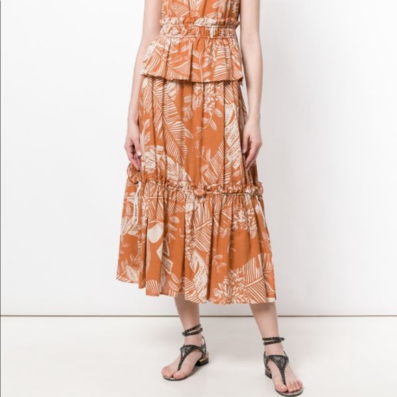 See By Chloe Dresses & Skirts - See By Chloe Beige Flared Patterned Midi Skirt